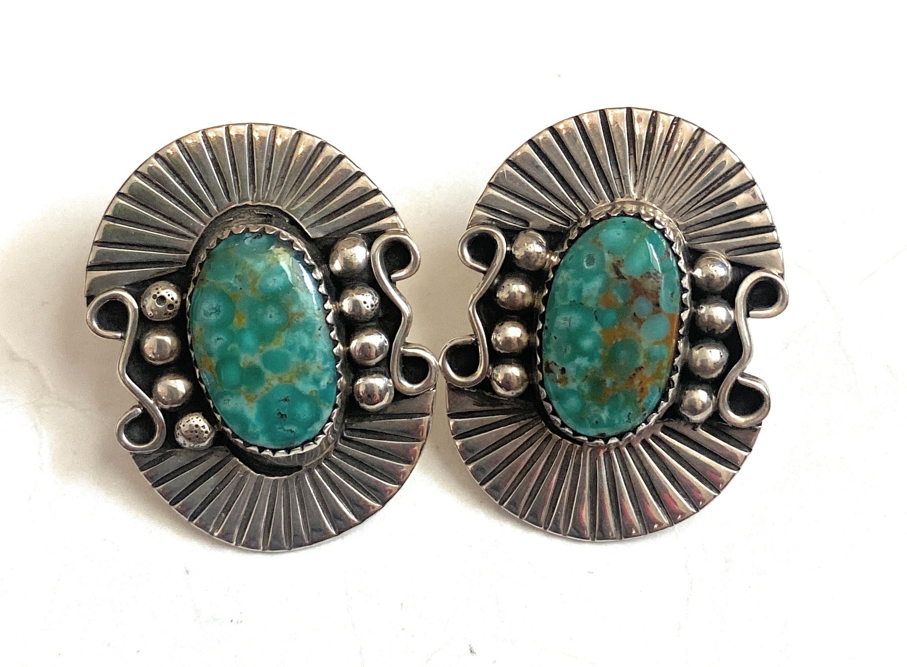 Navajo Sterling Silver & Royston Turquoise Post Earrings Signed