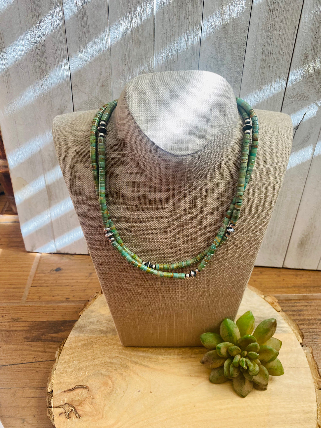 Handcrafted Turquoise & Sterling Silver Pearl Beaded Necklace 40 inch