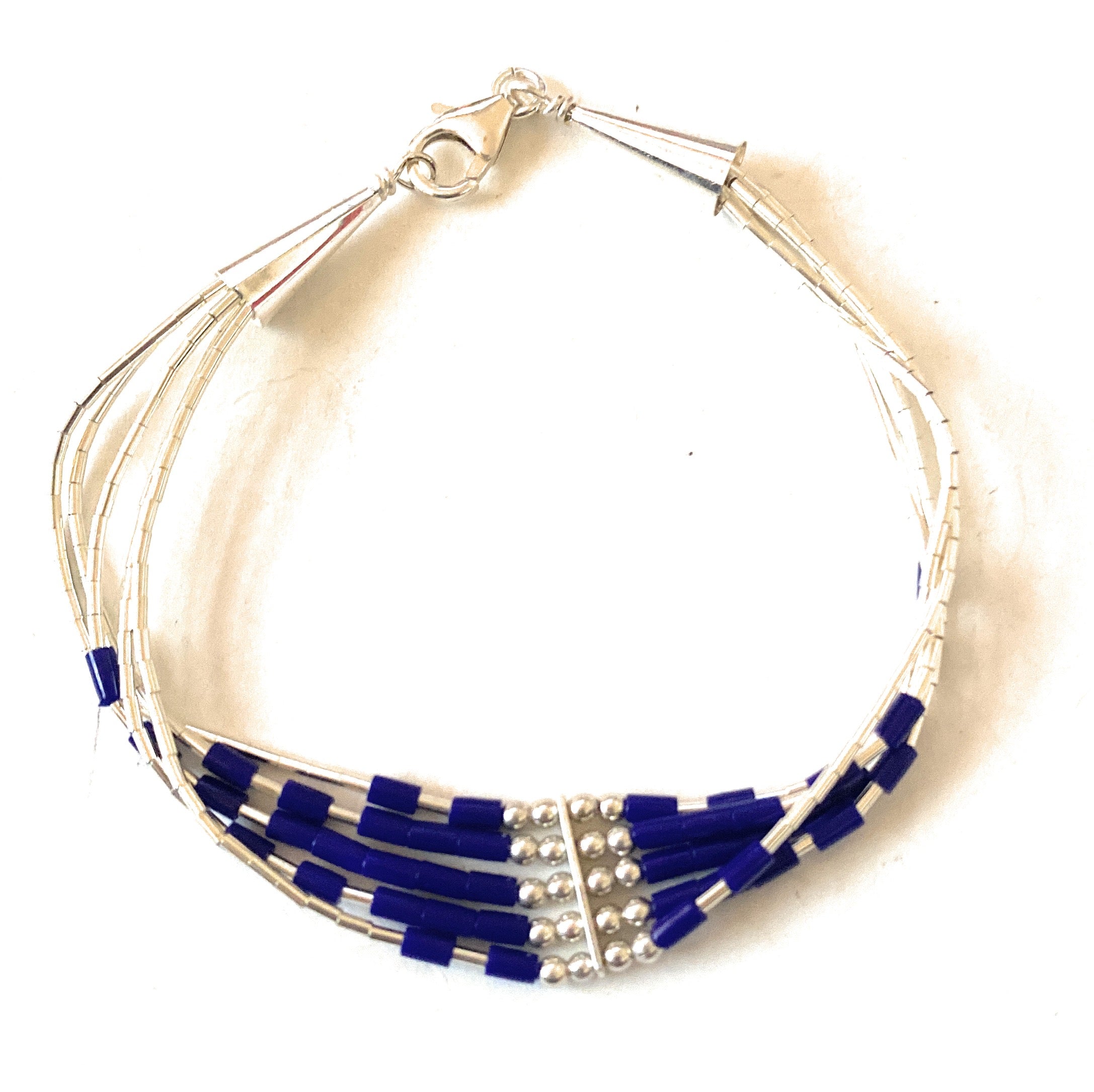 Navajo Lapis & Sterling Liquid Silver Beaded Bracelet