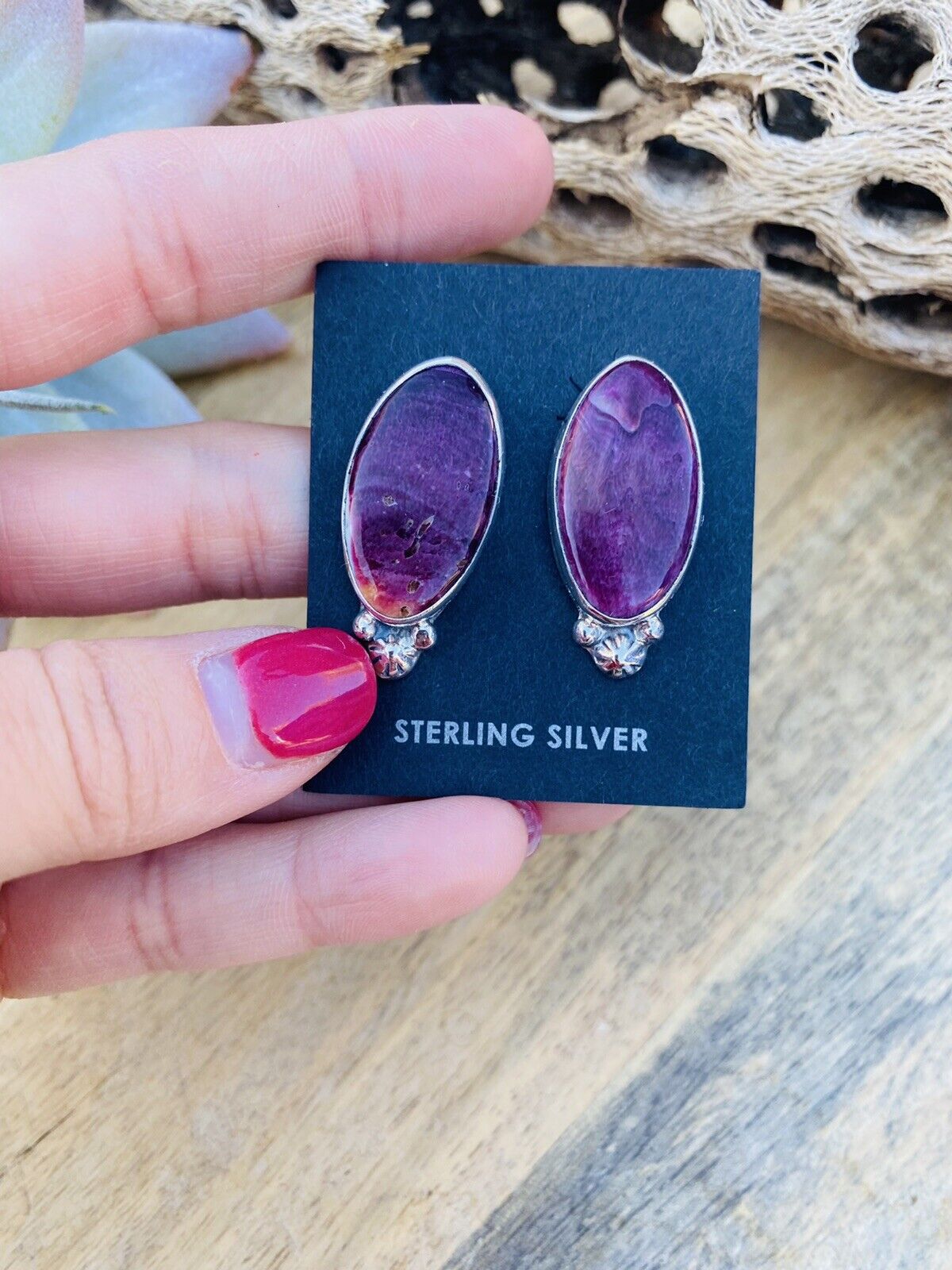 Navajo Sterling Silver & Purple Spiny Post Earrings