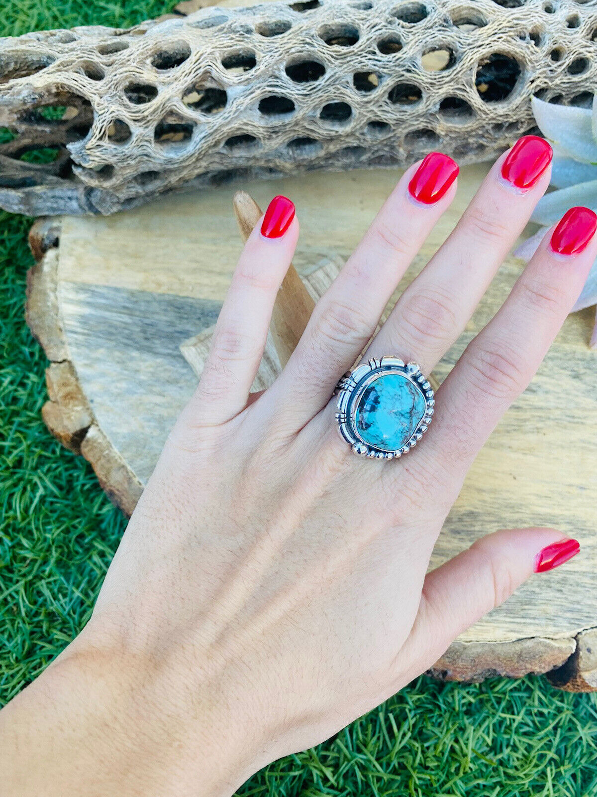 Navajo Royston Turquoise & Sterling Silver Ring Size 8.5