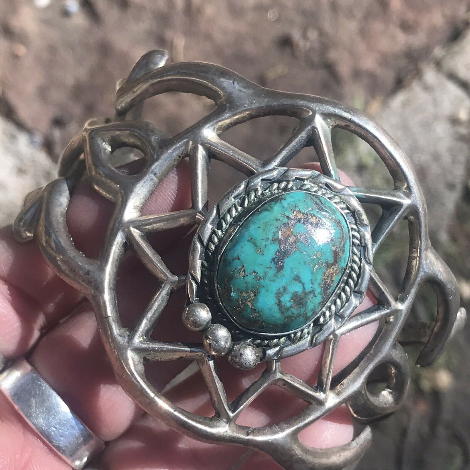 Vintage Turquoise Sterling Silver Navajo Cuff Bracelet