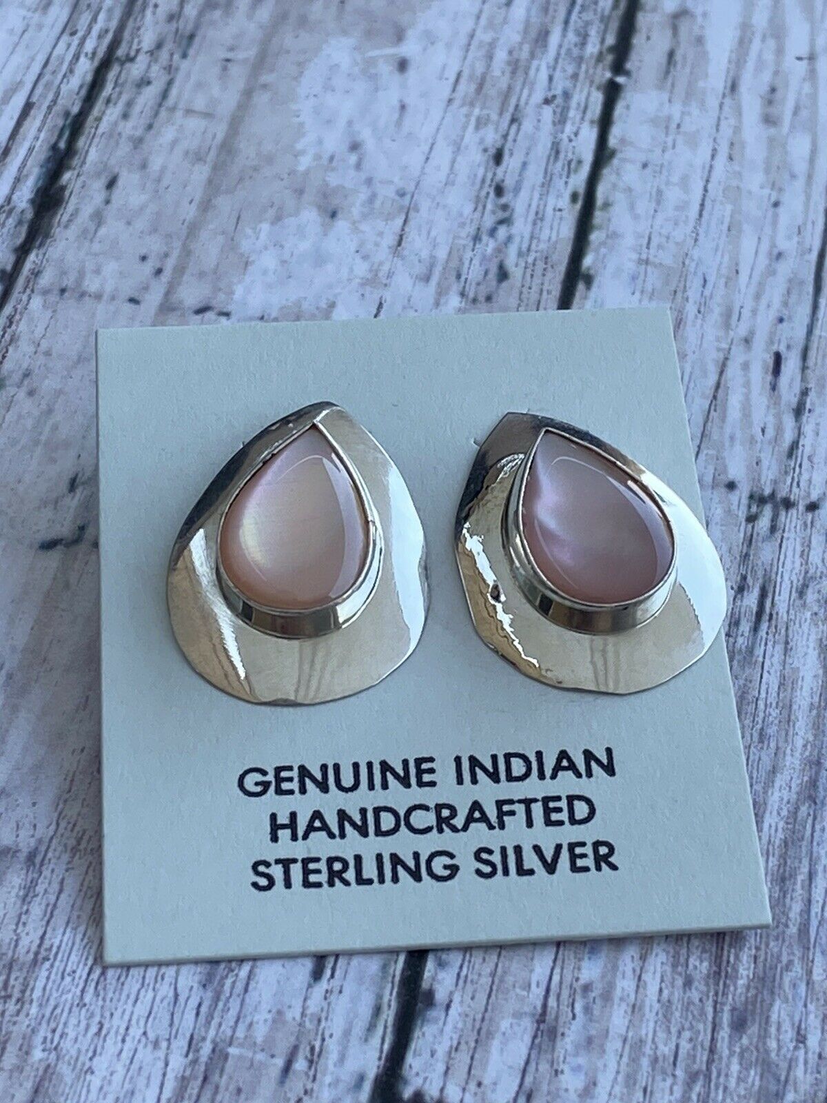 Navajo Sterling Silver And Pink Mussel Post Earrings