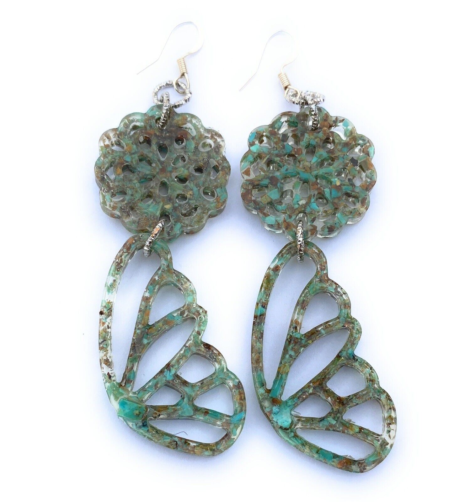 Navajo Turquoise & Resin Butterfly Wing Dangle Earrings