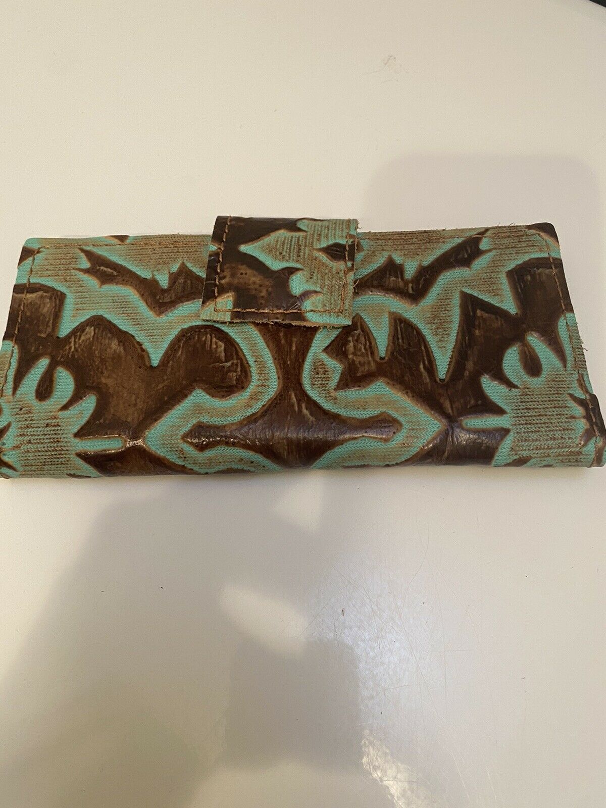 Hand Tooled Turquoise Southwestern Leather Wallet