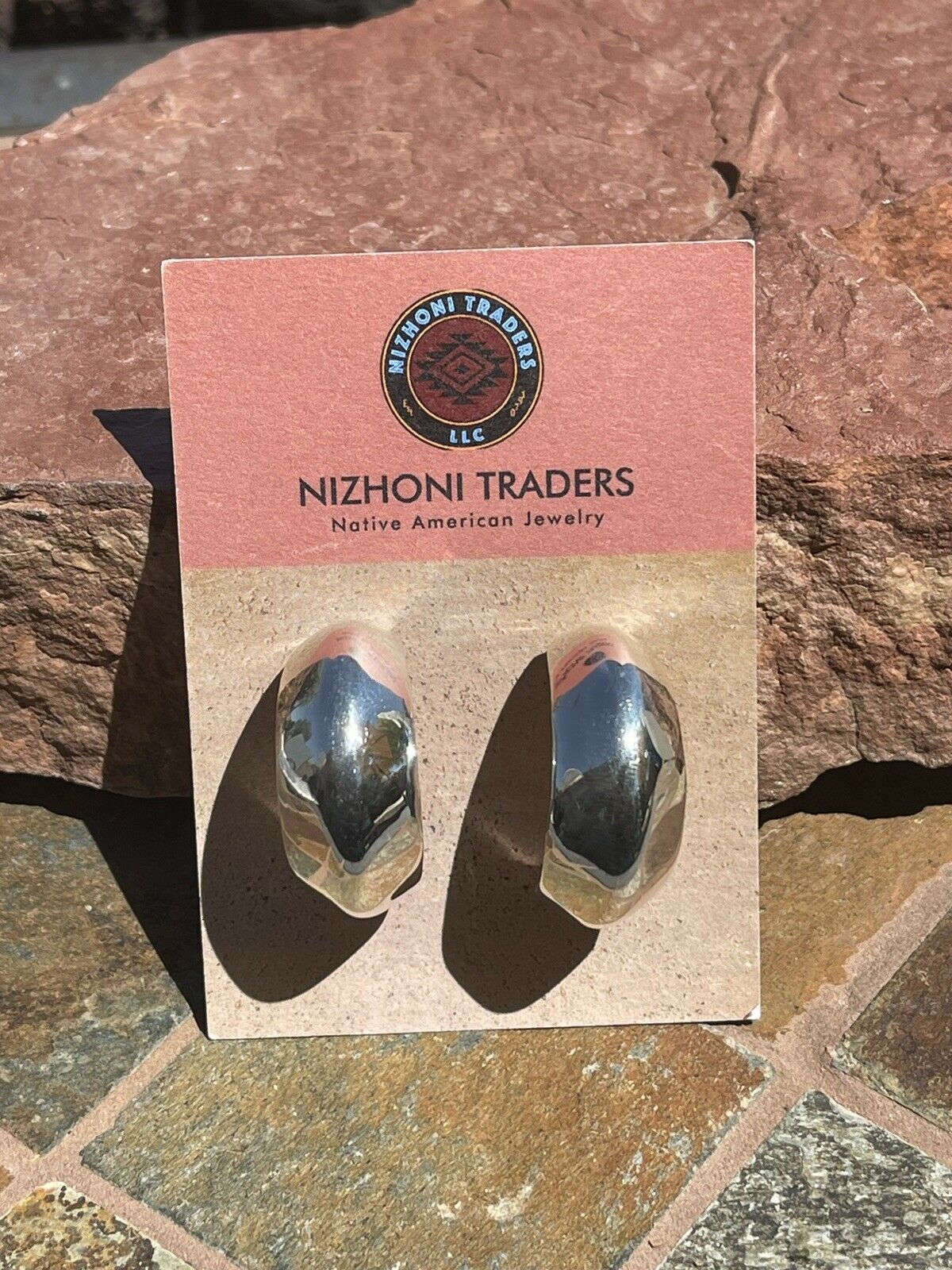 Navajo Sterling Silver Crescent Hoop Earrings