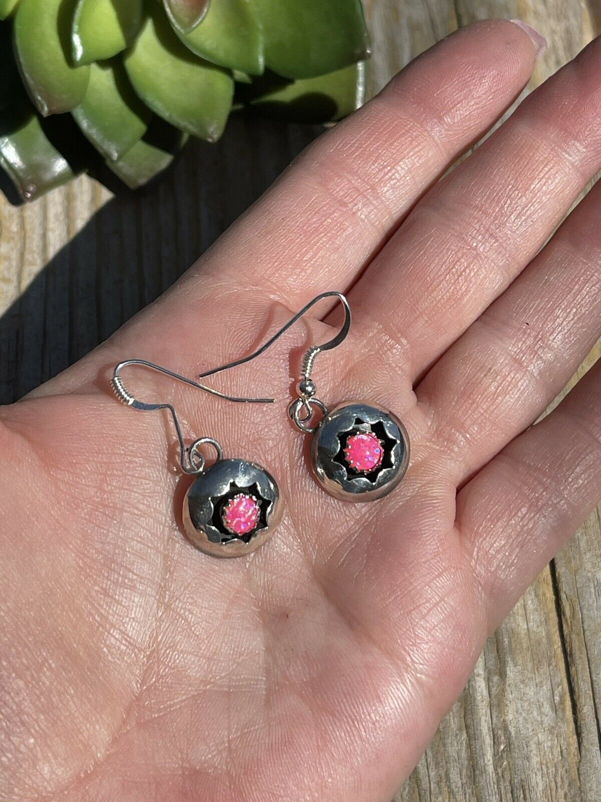 Navajo Pink Opal And Sterling Silver Shadow Box Post Earrings