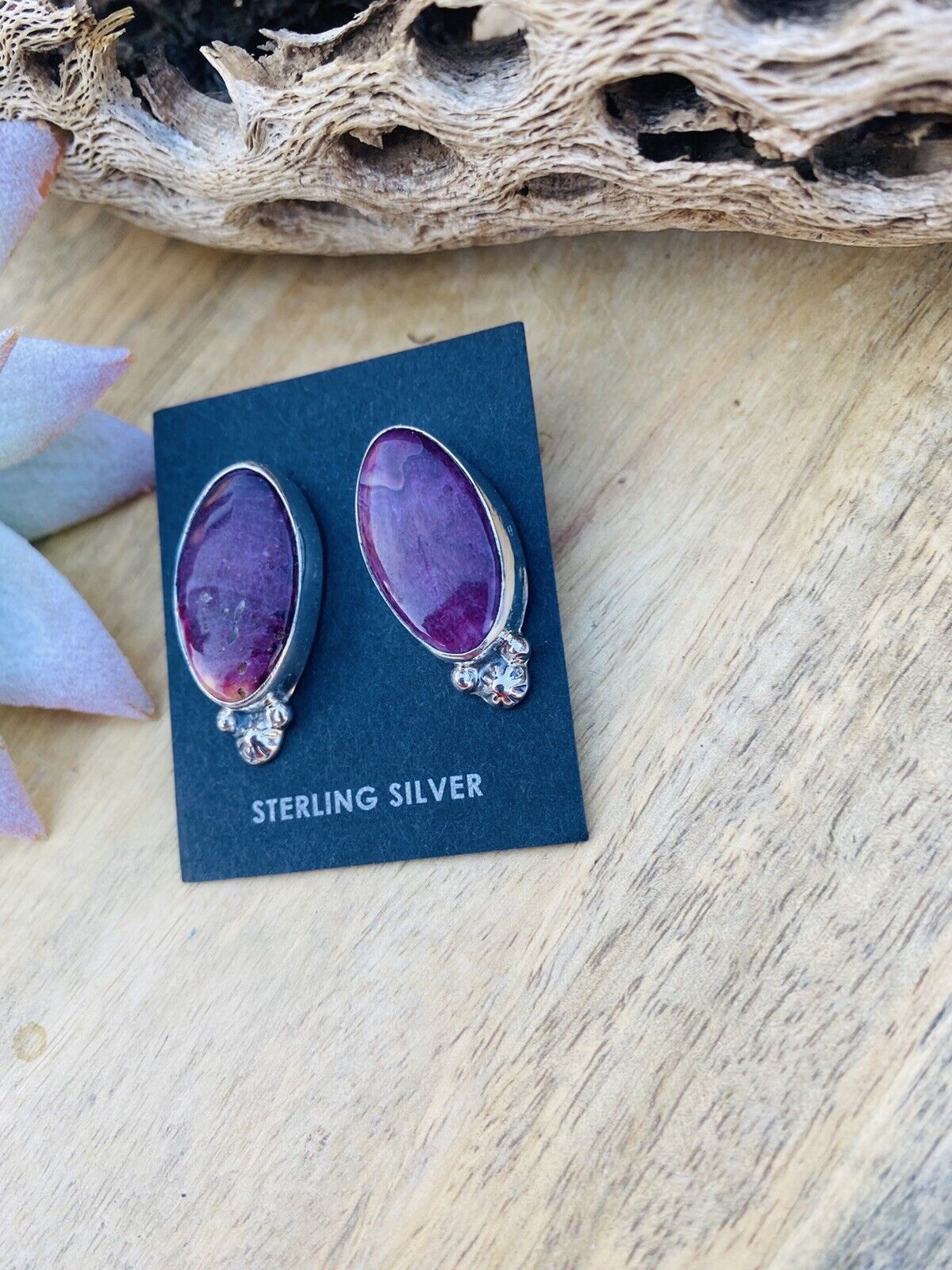 Navajo Sterling Silver & Purple Spiny Post Earrings