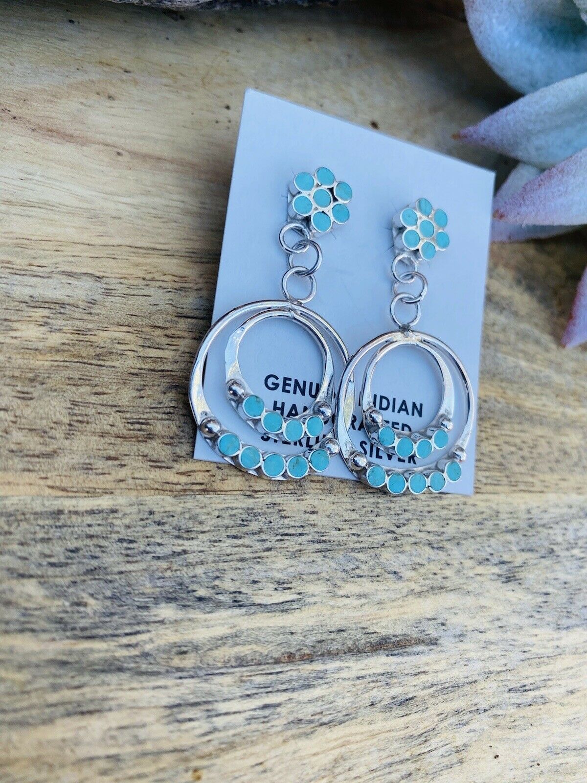 Zuni Sterling Silver & Turquoise Dangle Earrings