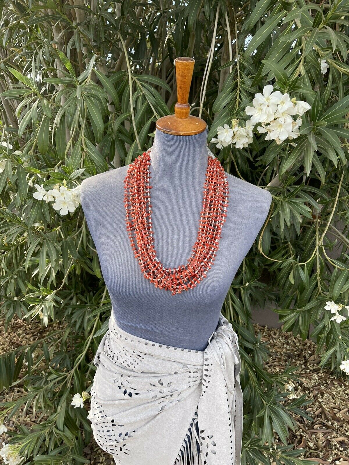 Vintage Old Pawn Navajo Natural Coral Beaded Turquoise & Heishi Necklace