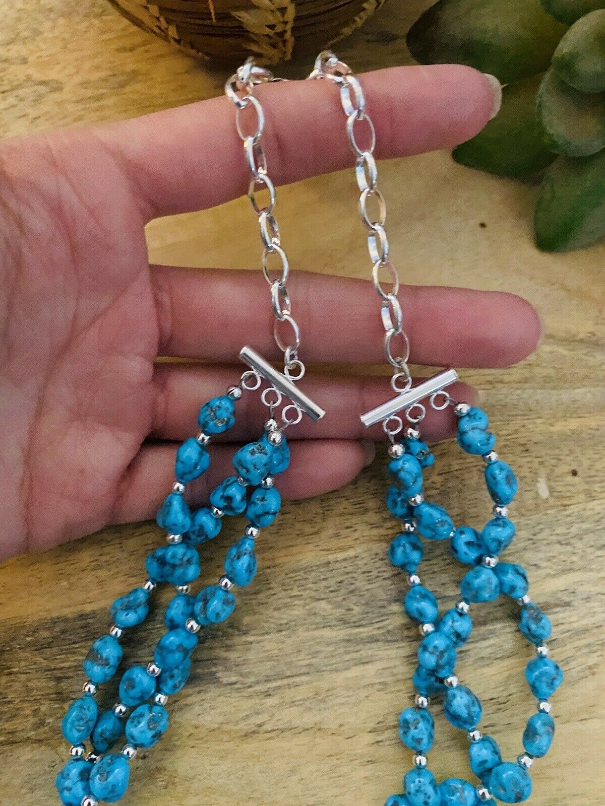 Navajo Sterling Silver & Natural Sleeping Beauty Turquoise Nugget  Necklace