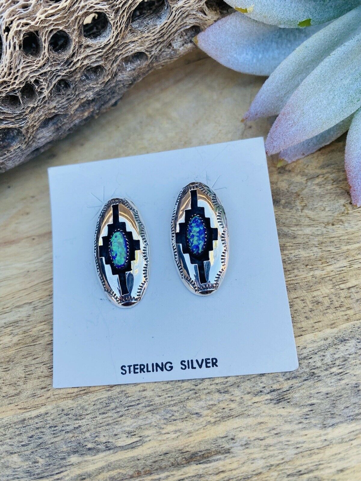 Navajo Purple Opal & Sterling Silver Shadow Box Post Earrings