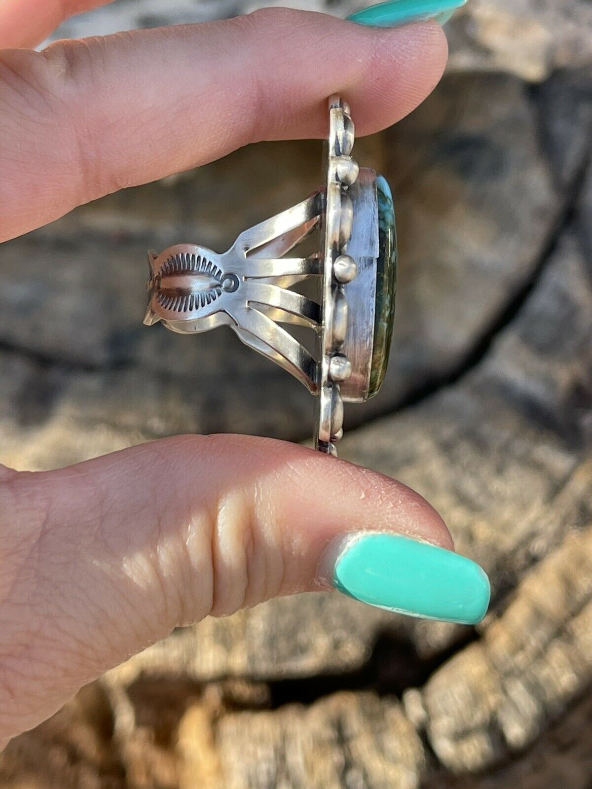 Navajo Sterling Silver Turquoise Statement Ring Size 6.5