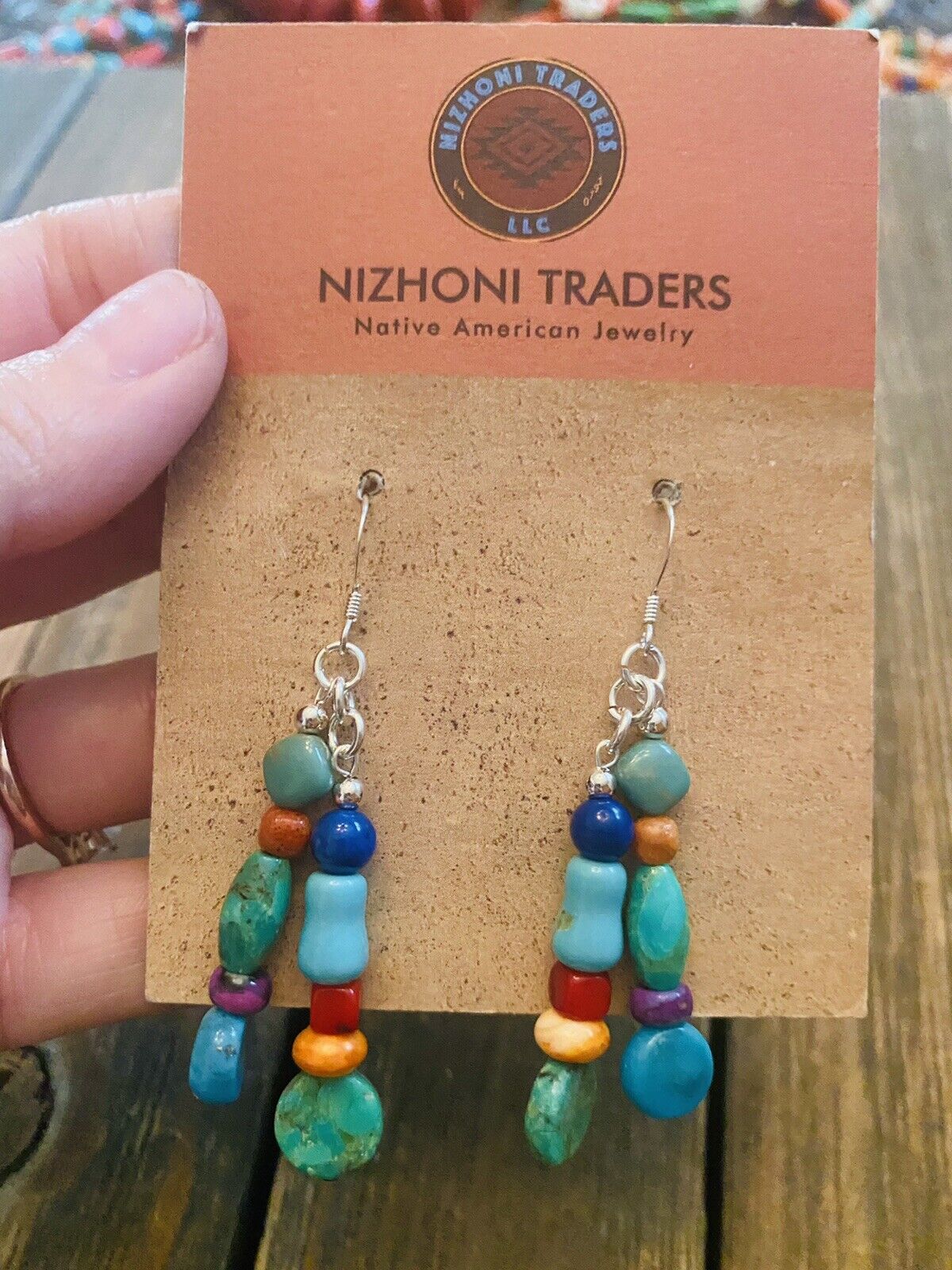 Navajo Sterling Silver Multi Stone Beaded Dangle Earrings