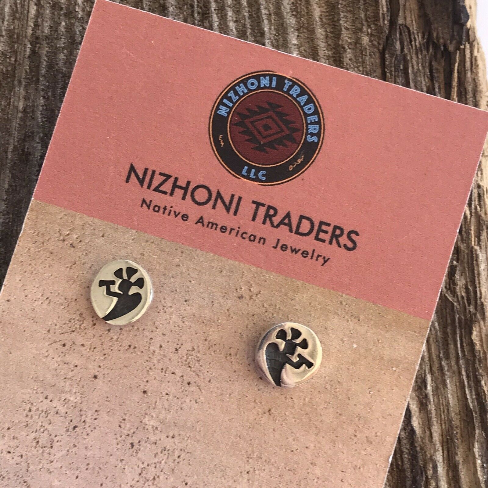 Hopi Sterling Silver Kokopelli Hand Stamped Stud Earrings