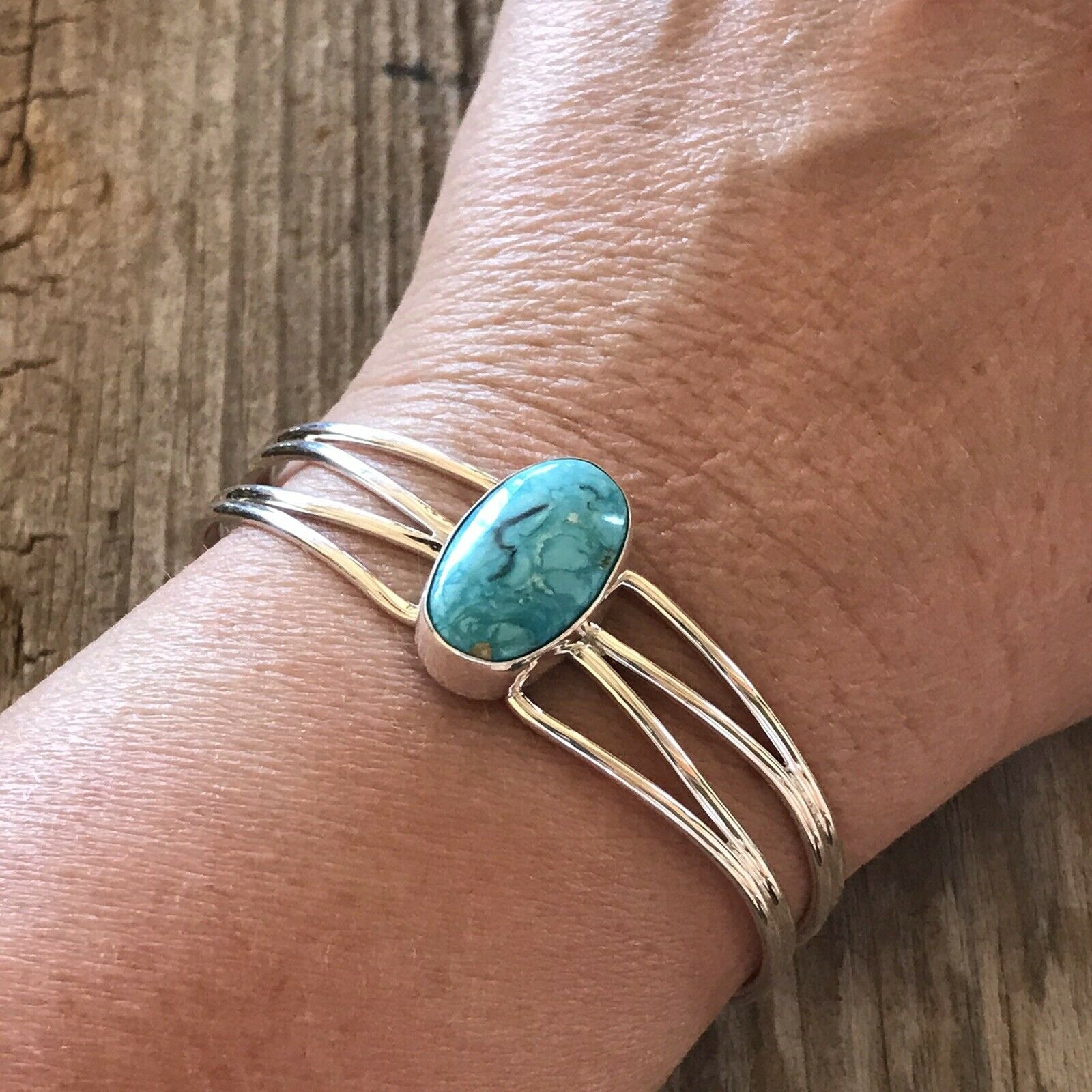 Navajo Sterling Silver & Bright Turquoise Stacker Cuff Bracelet By J. Begay