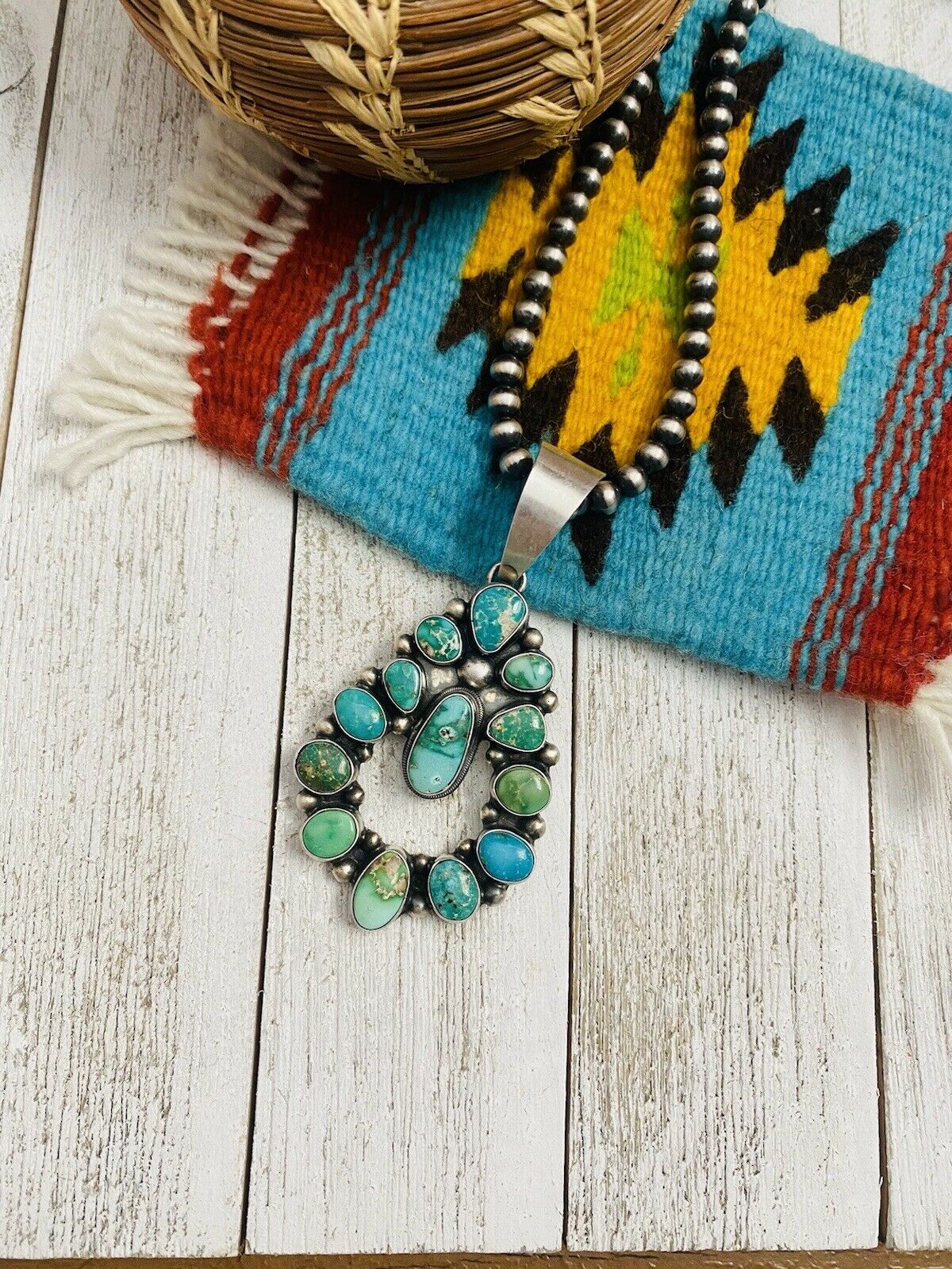 Navajo Sterling Silver & Sonoran Mountain Turquoise Pendant By Kathleen Chavez