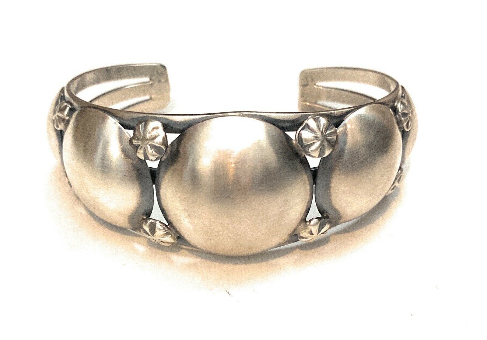 Navajo Sterling Silver Concho Cuff Bracelet By Emer Thompson