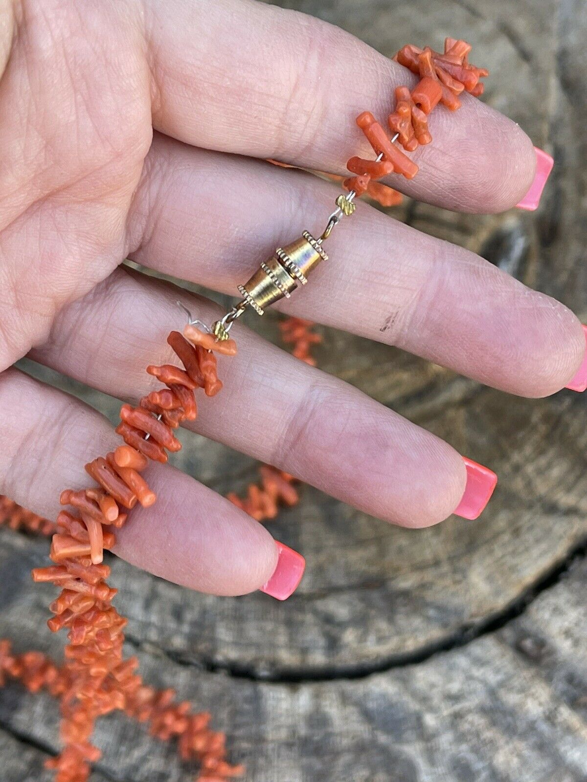 Navajo Sterling Silver Natural Coral Strand Bead 30 Inch Necklace