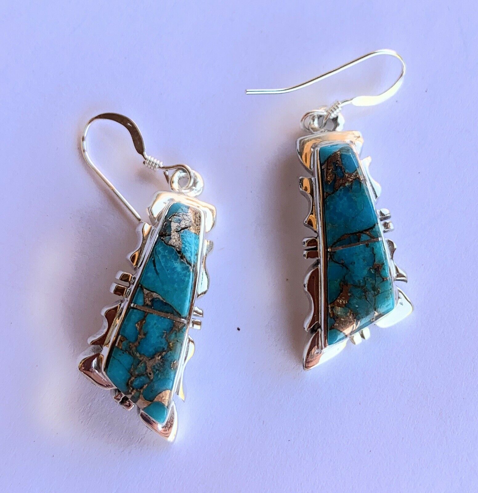 Navajo Turquoise Sterling Silver Copper Mohave Jagged Dangle Earrings