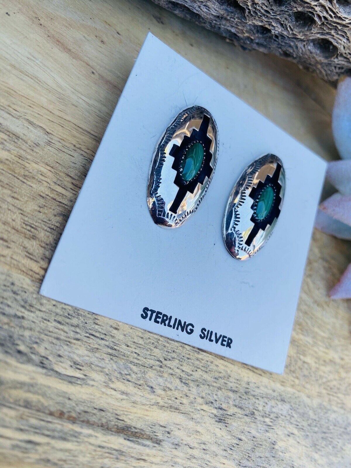 Navajo Malachite & Sterling Silver Shadow Box Post Earrings