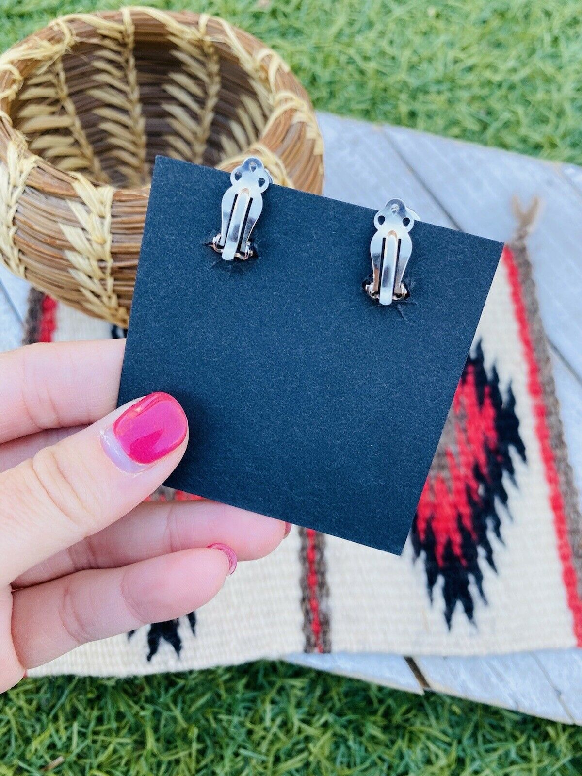 Navajo Malachite & Sterling Silver Clip On Dangle Earrings