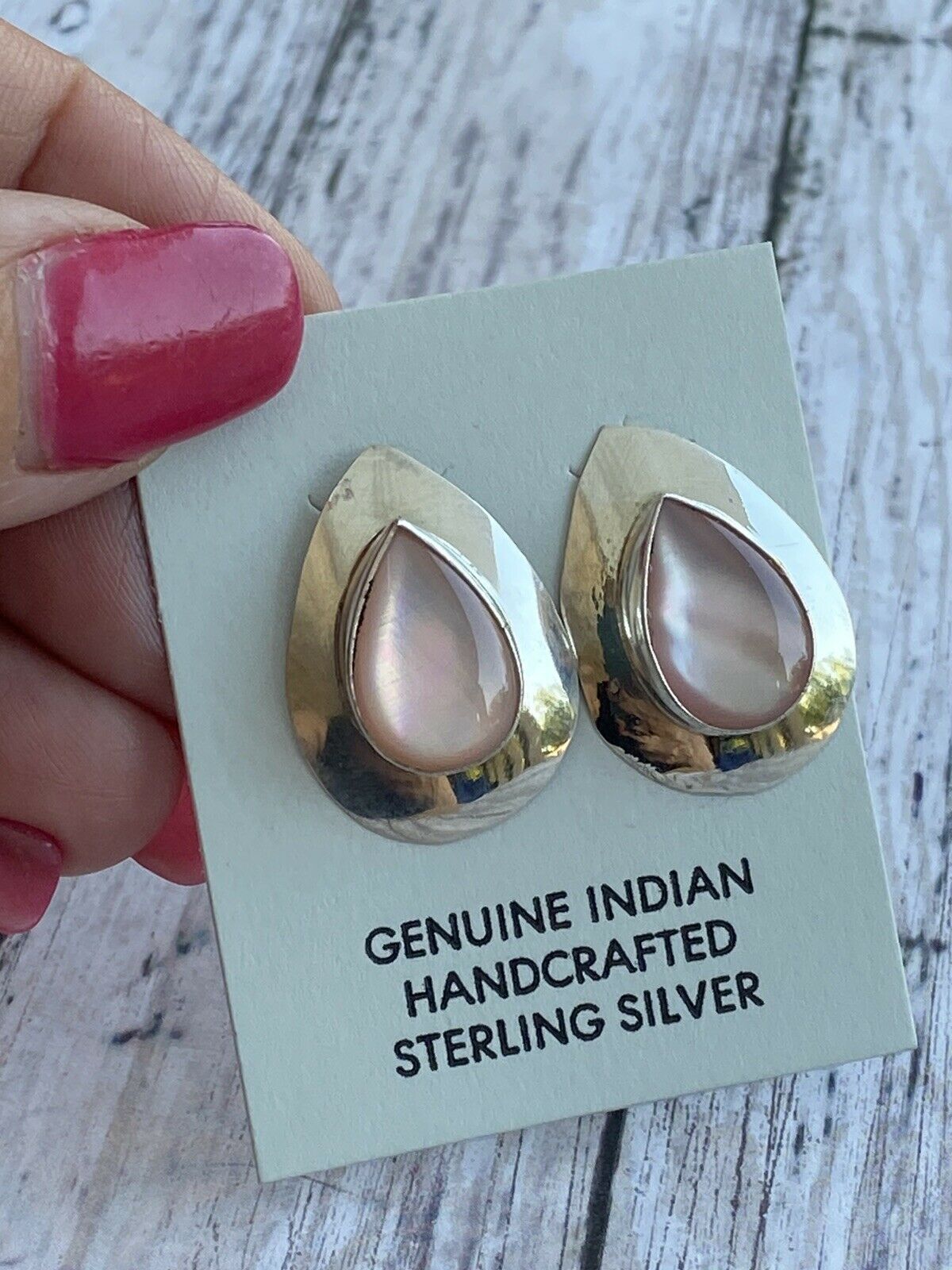 Navajo Sterling Silver And Pink Mussel Post Earrings