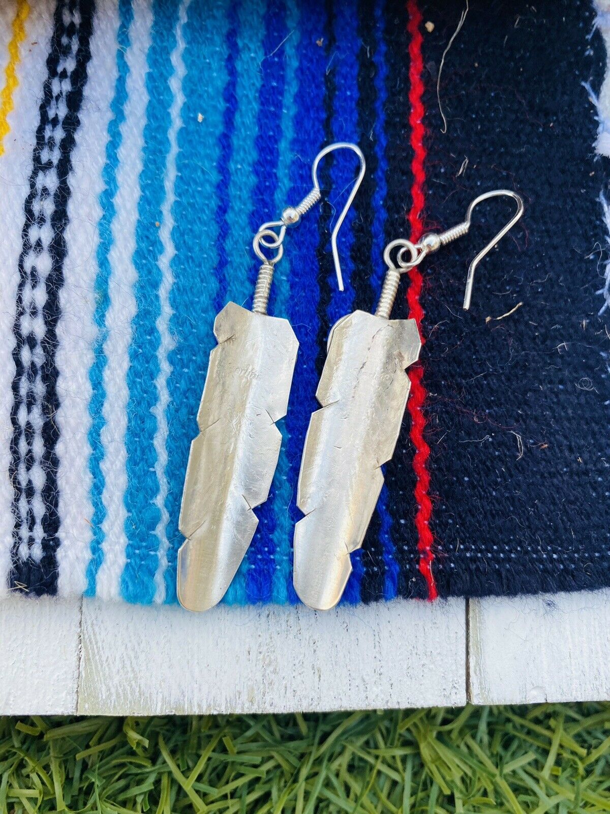 Navajo Turquoise & Sterling Silver Feather Dangle Earrings