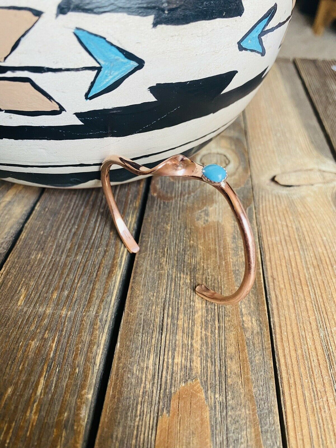 Handcrafted Turquoise & Copper Over Sterling Twisted Cuff Bracelet