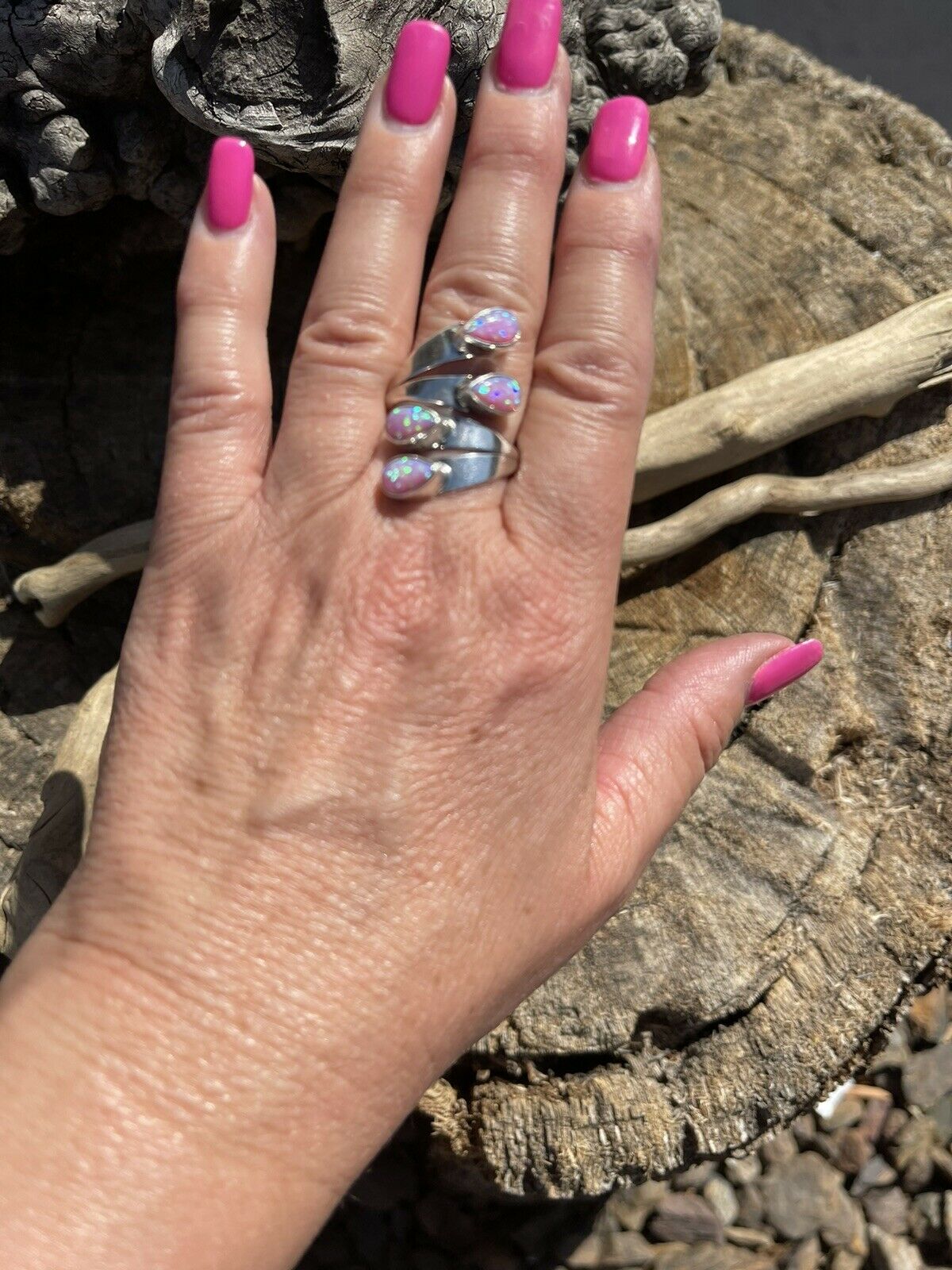 Navajo Sterling Silver Pink/ Purple Opal Adjustable 4 Stone Ring