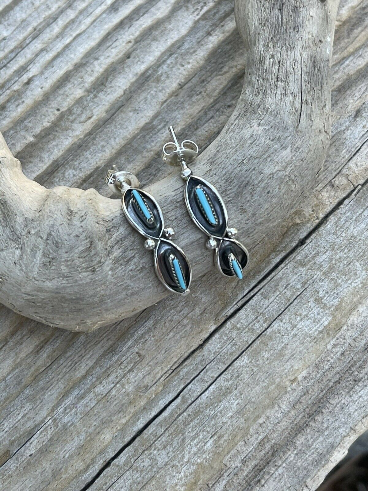 Navajo Sterling Silver & Turquoise Crescent Circle Post Earrings