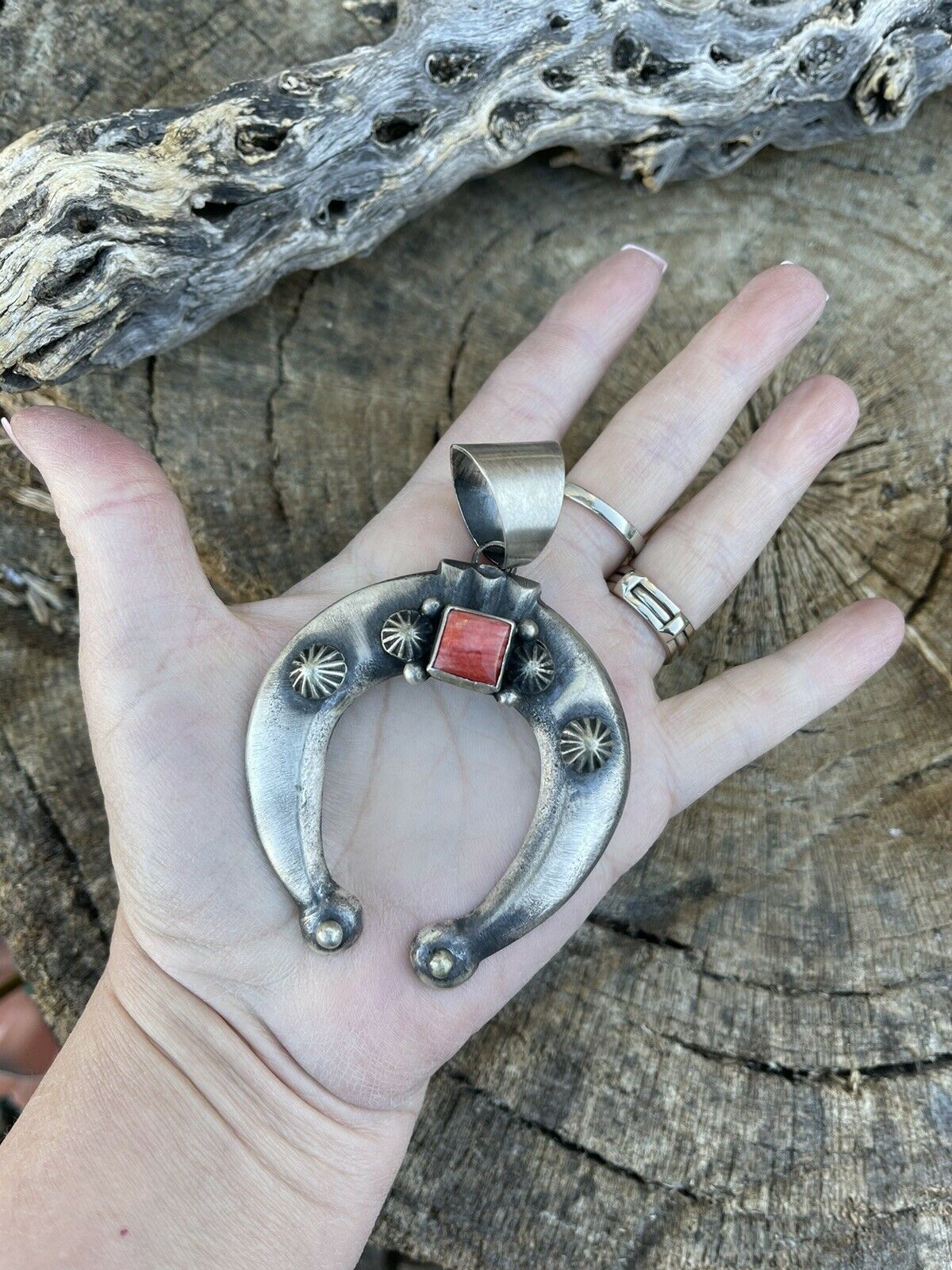 Navajo Sterling Silver Spiny  Naja Pendant Signed By Chimney Butte