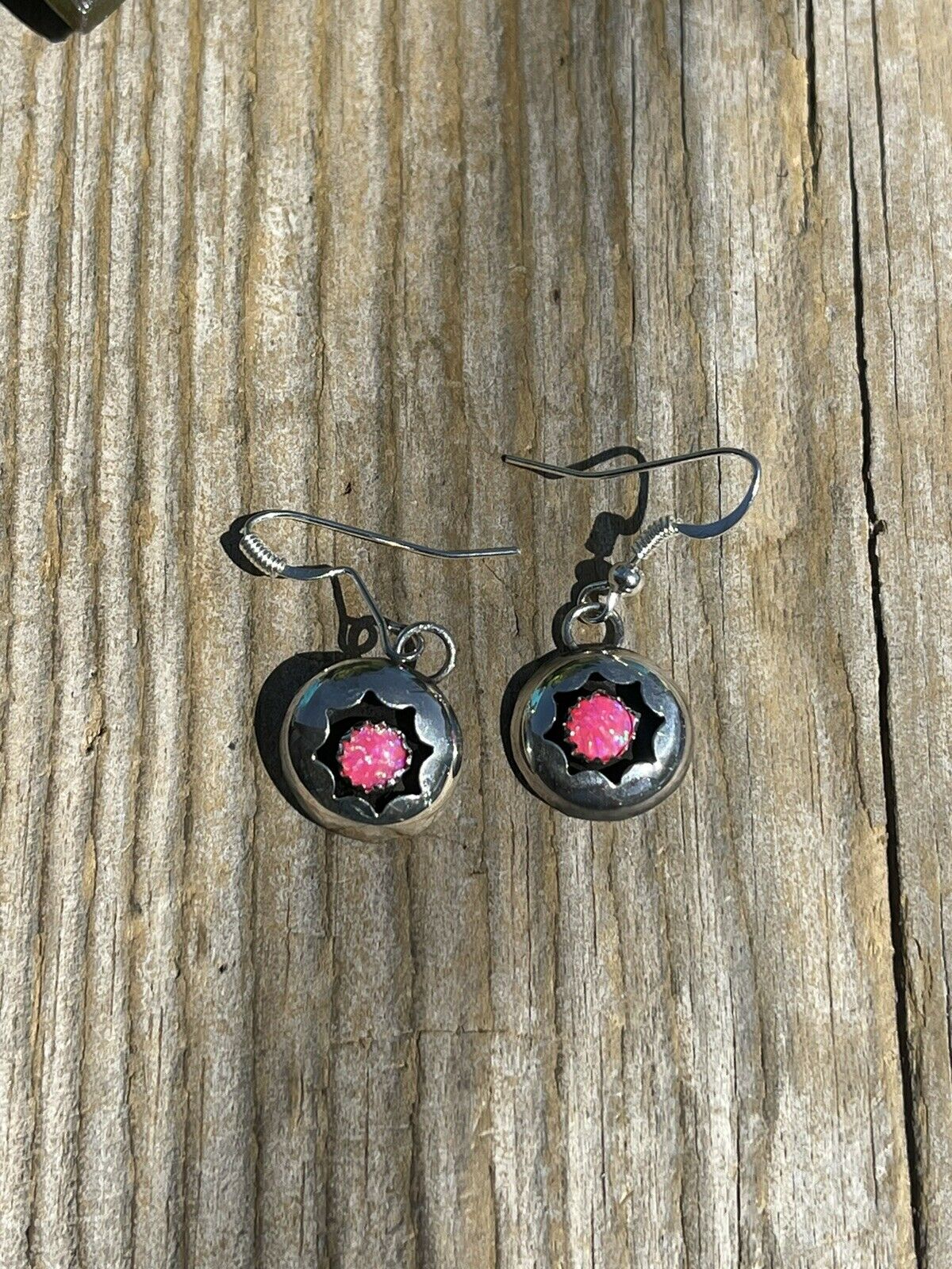 Navajo Pink Opal And Sterling Silver Shadow Box Post Earrings