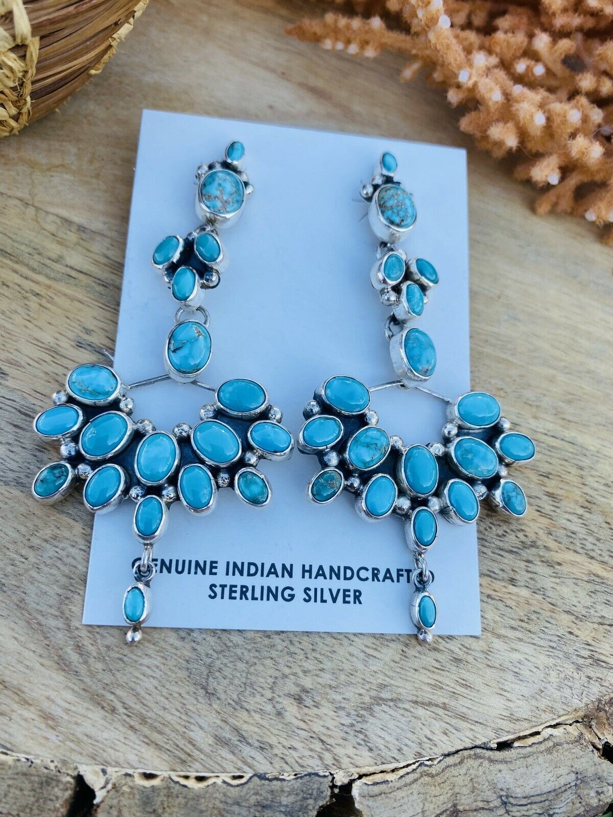 Small Turquoise Silver Earrings Navajo Dangles 1242 retail