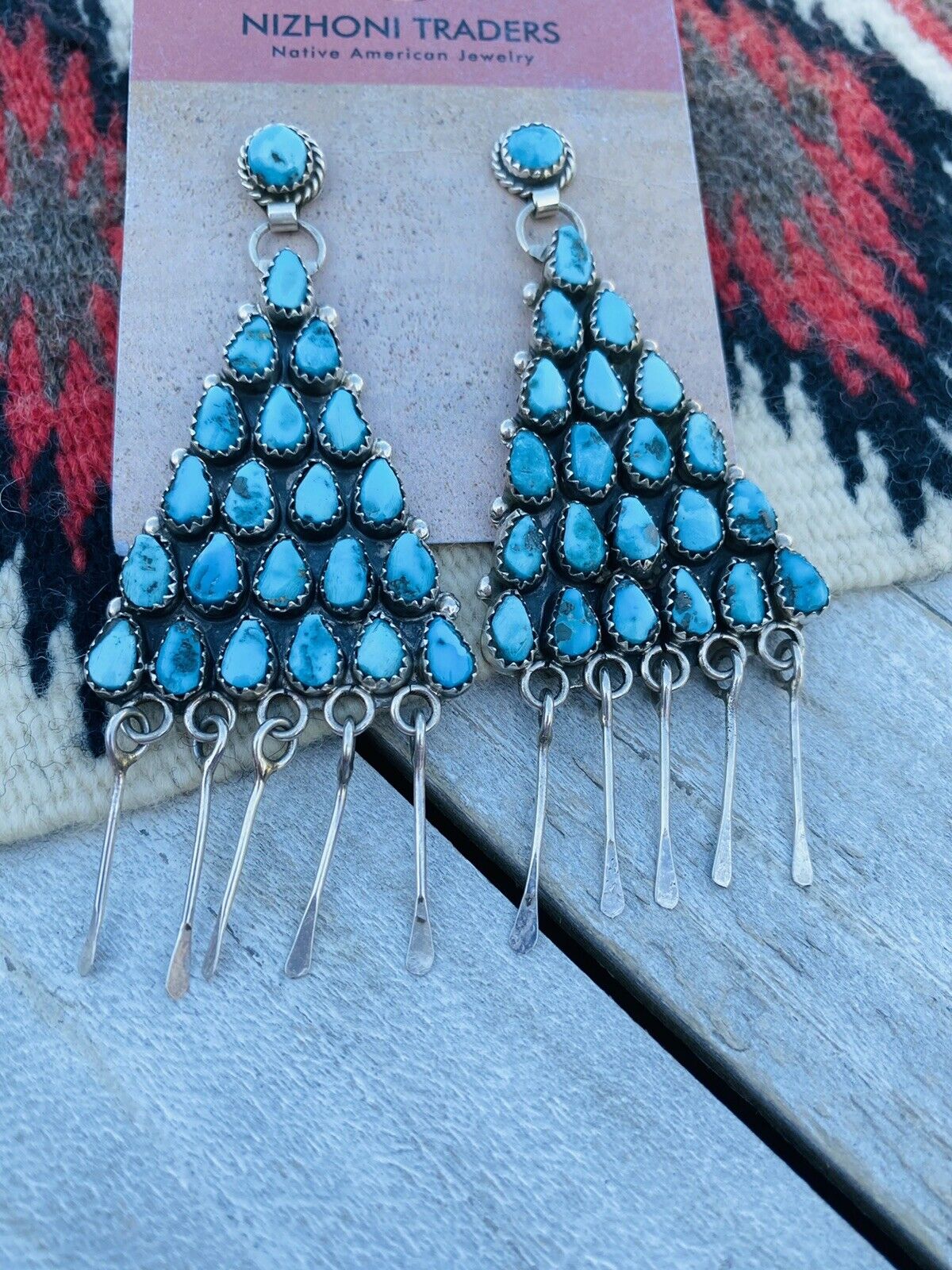 Zuni Sterling Silver And Sleeping Beauty Turquoise Dangle Earrings Signed