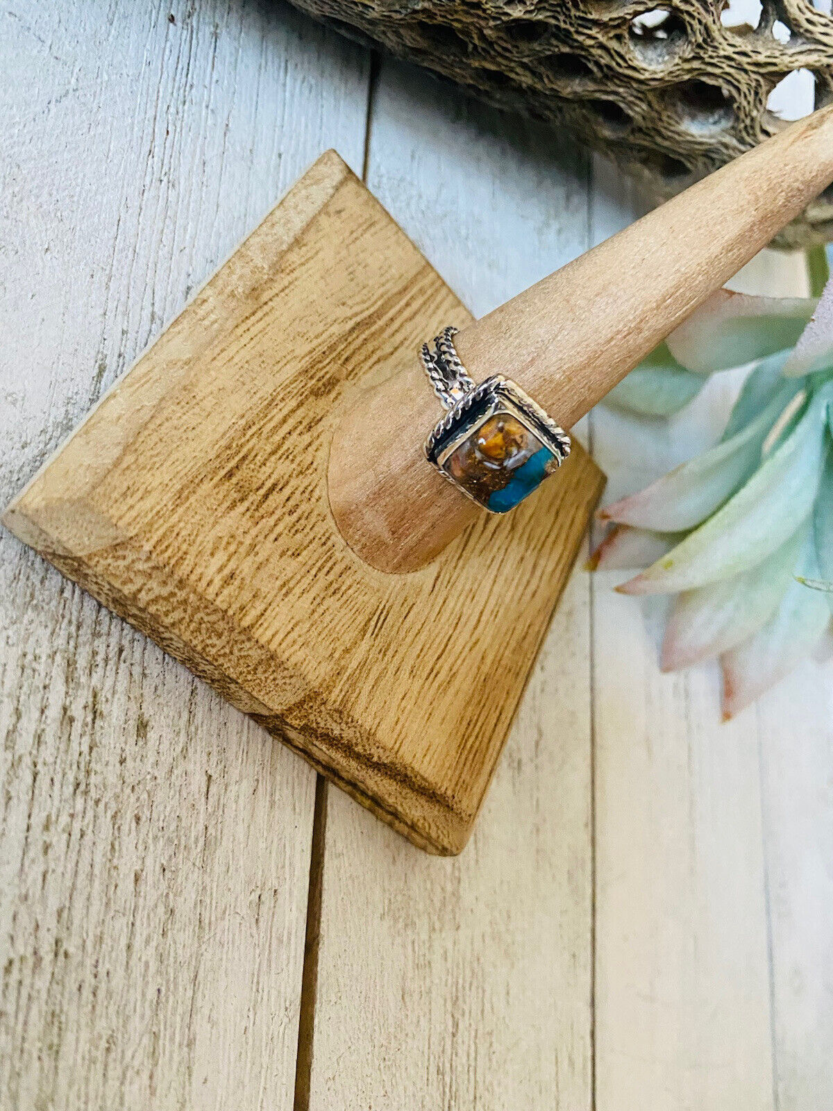 Navajo Sterling Silver & Multi Stone Spice Square Ring