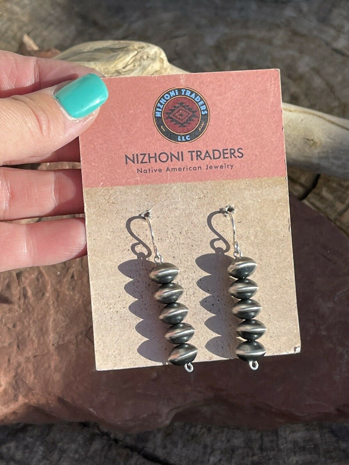 Navajo Sterling Silver Disk Bead Dangle Earrings