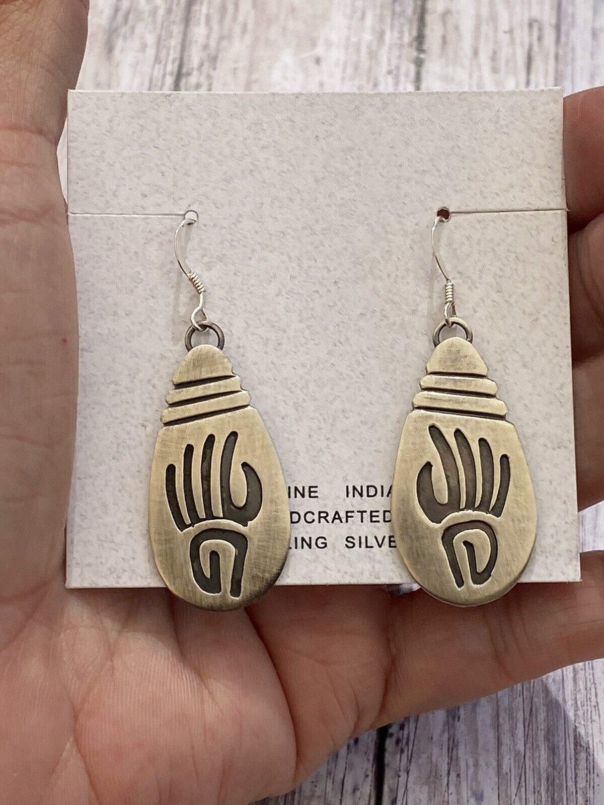 Navajo Sterling Silver Hand Stamped Bear Print Earrings