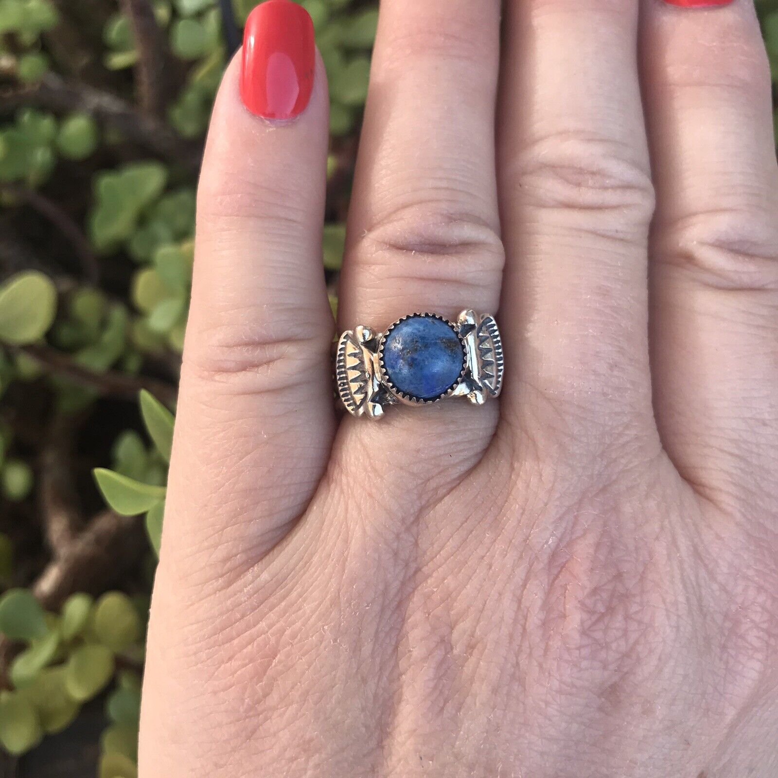 Navajo Sterling Silver Lapis Rope Cigar Band Ring