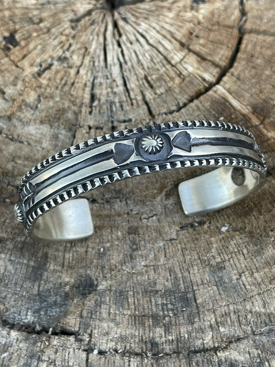 Navajo Sterling Silver Hand Stamped Bracelet Cuff By Artist Elvira Bil ...