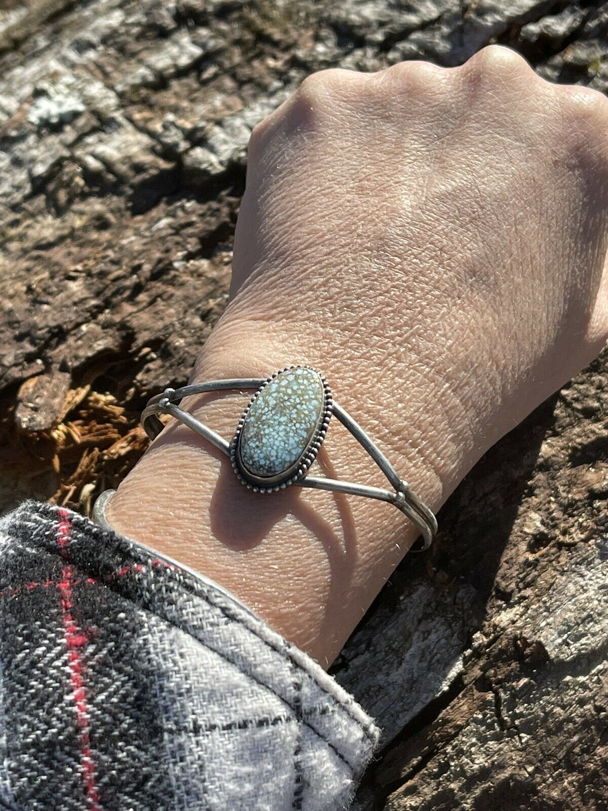 Navajo Handmade Sterling Silver & Number 8 Turquoise Signed Cuff Signed S.Cooke