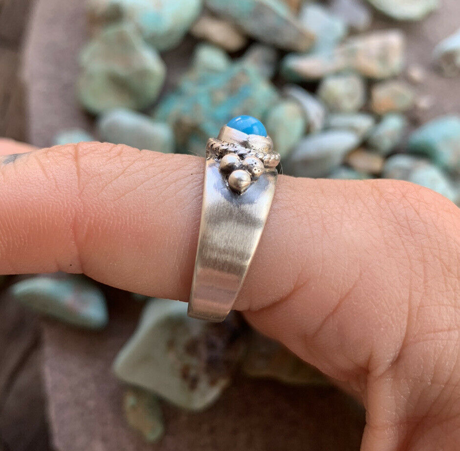 Navajo Turquoise & Stamped Sterling Silver Ring