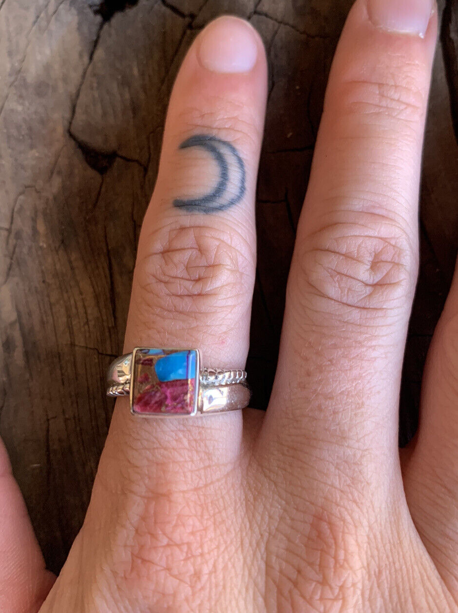 Navajo Pink Dream Mojave & Sterling Silver Square Stone Ring