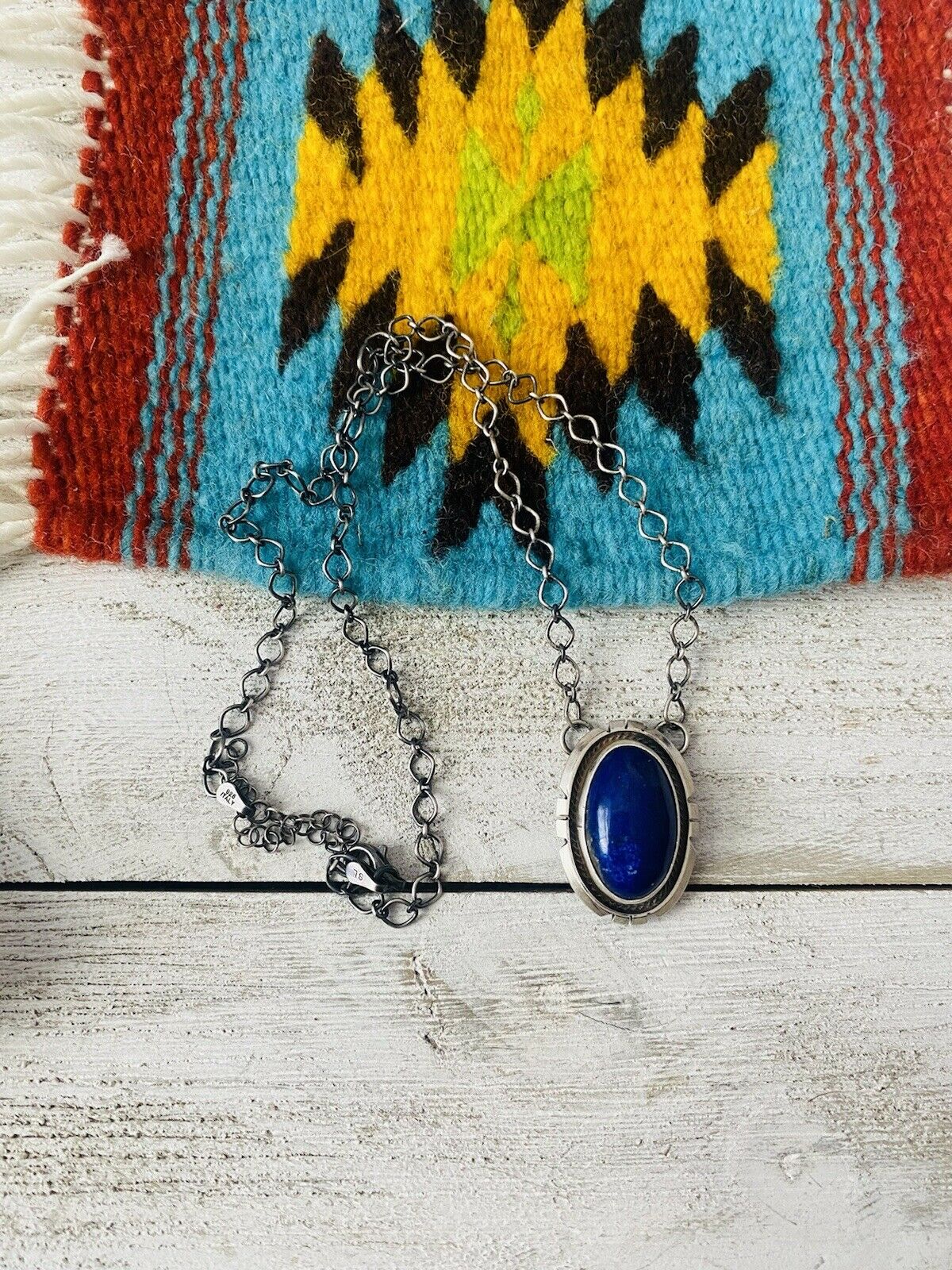 Navajo Sterling Silver & Lapis Necklace Signed