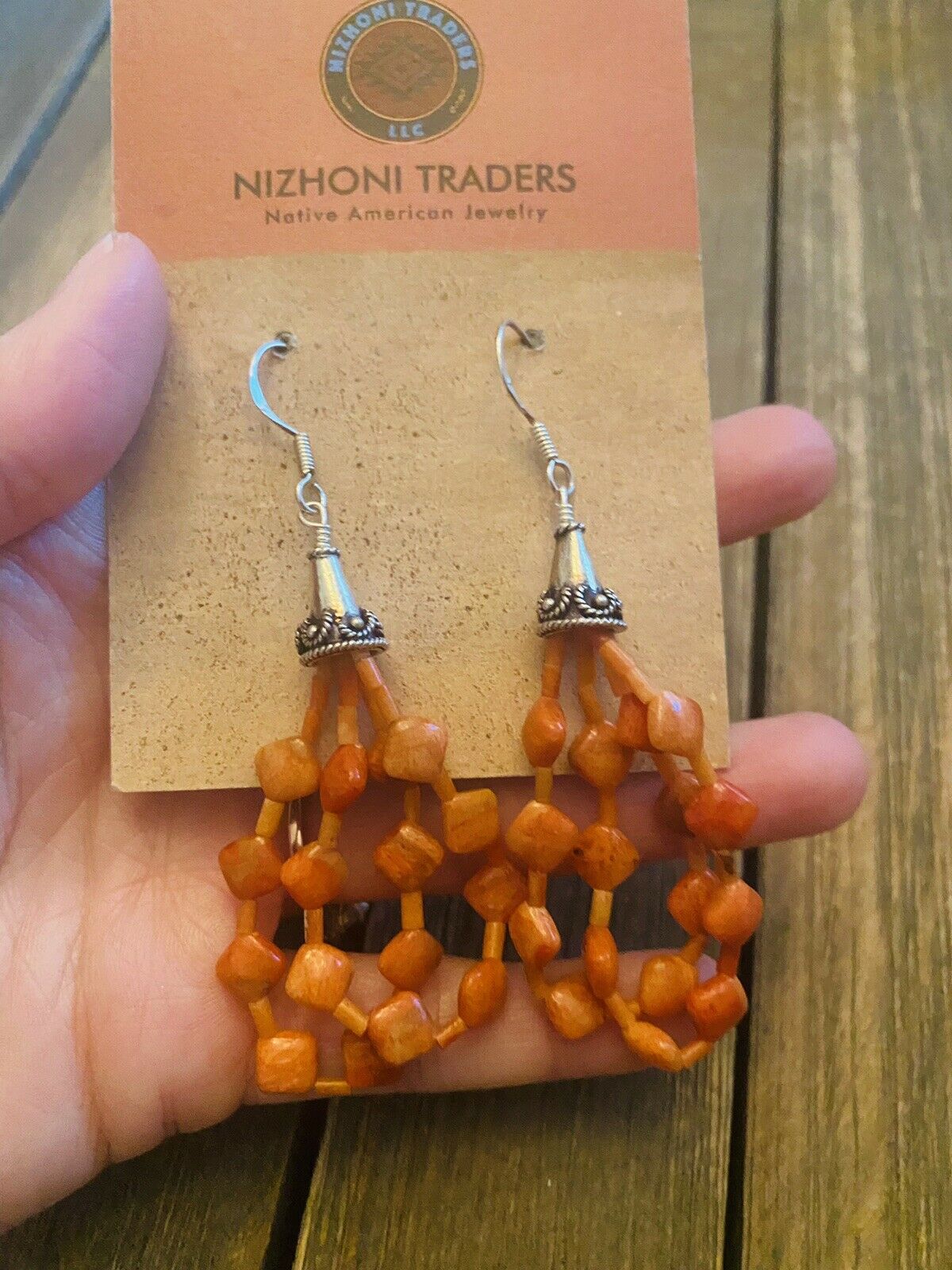 Navajo Sterling Silver Apple Coral Beaded Dangle Earrings