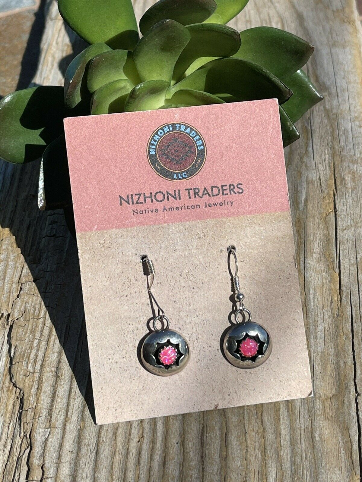 Navajo Pink Opal And Sterling Silver Shadow Box Post Earrings