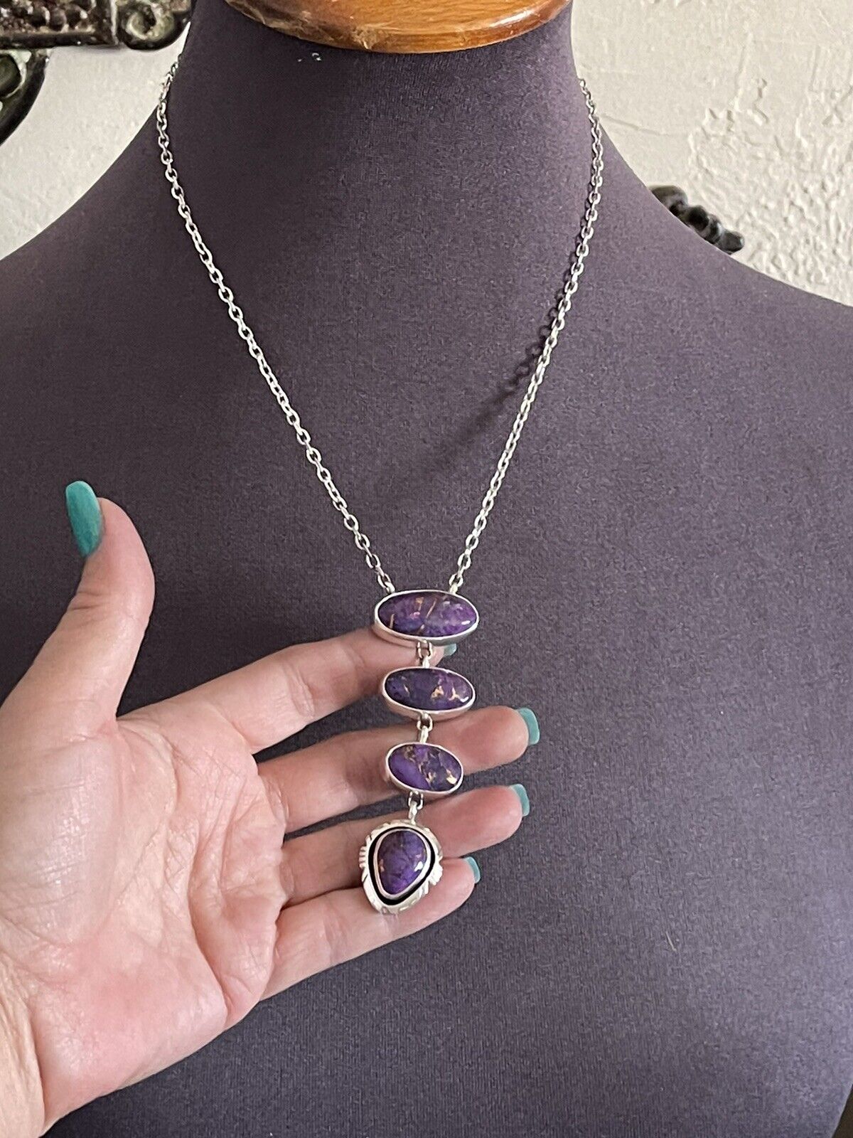 Navajo Purple Dream Mojave & Sterling Silver Lariat Necklace