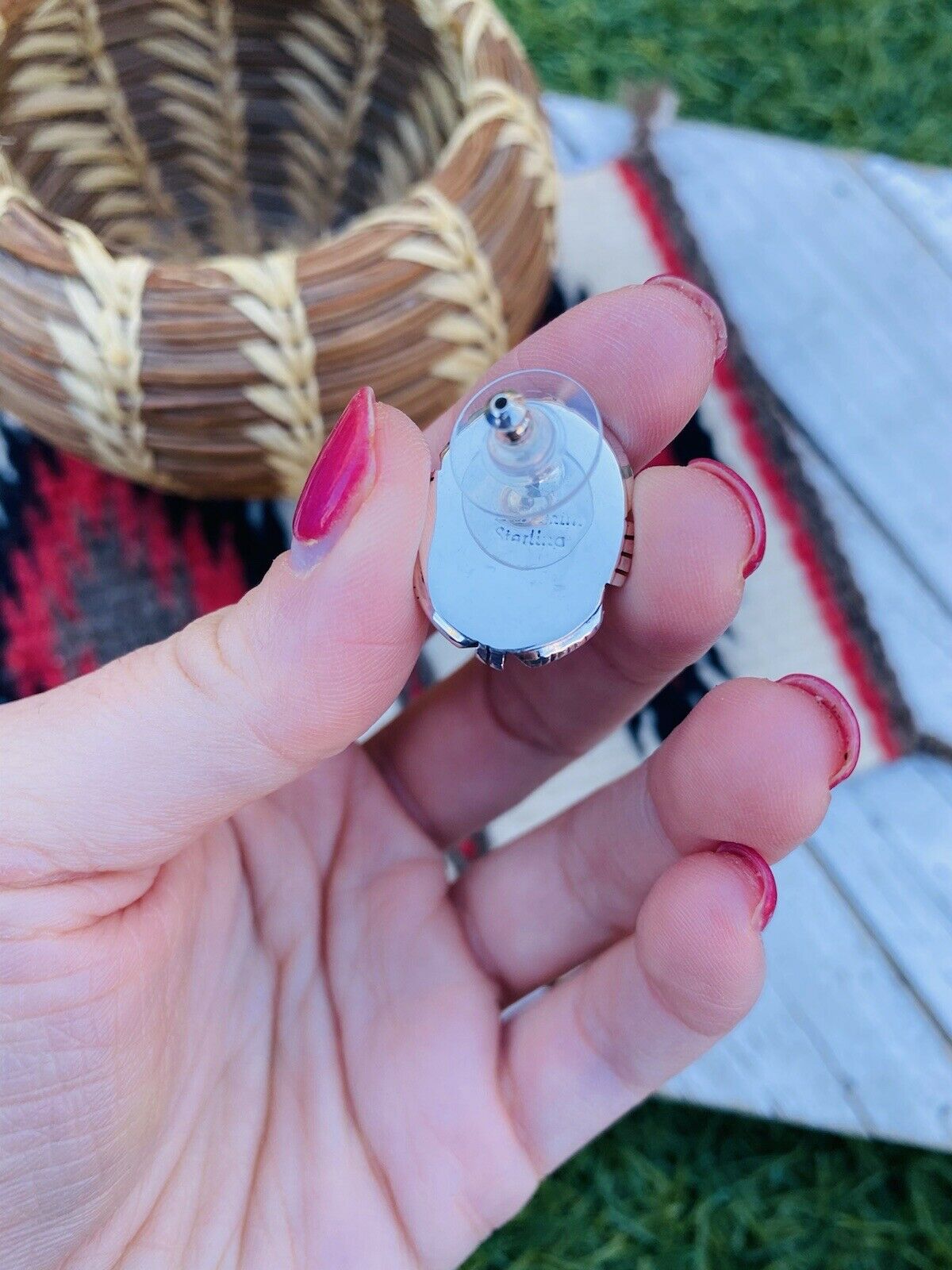 Navajo White Buffalo And Sterling Silver Post Earrings Signed