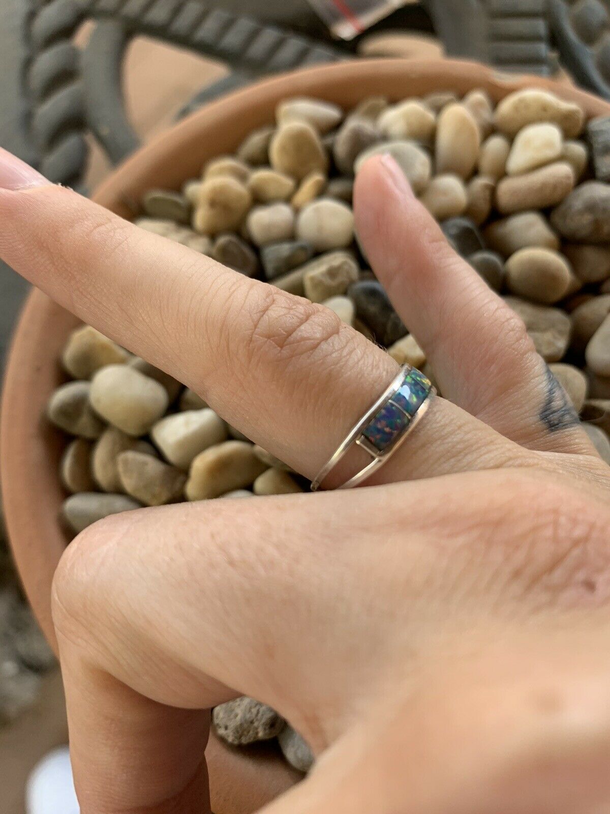 Zuni Sterling Silver Blue Opal Stacker Ring