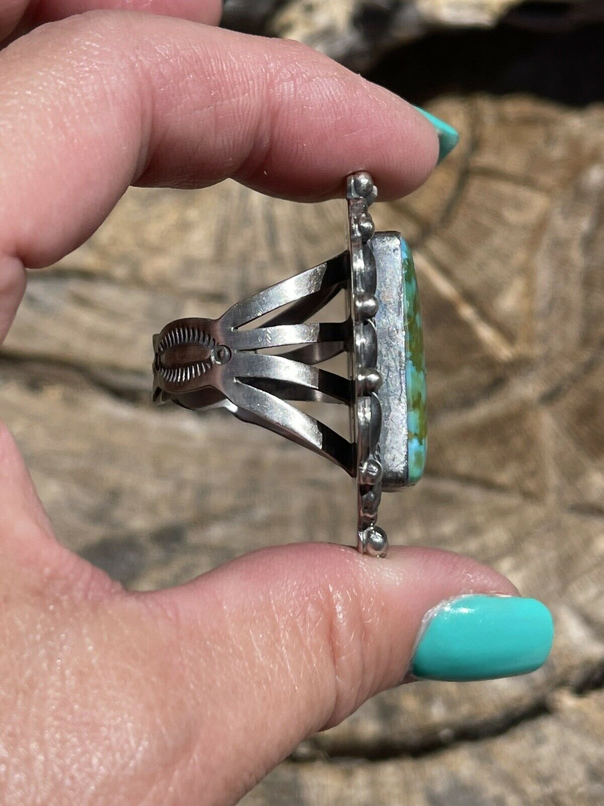 Navajo Sonoran Mountain Turquoise & Sterling Silver Statement Ring Size 9.5